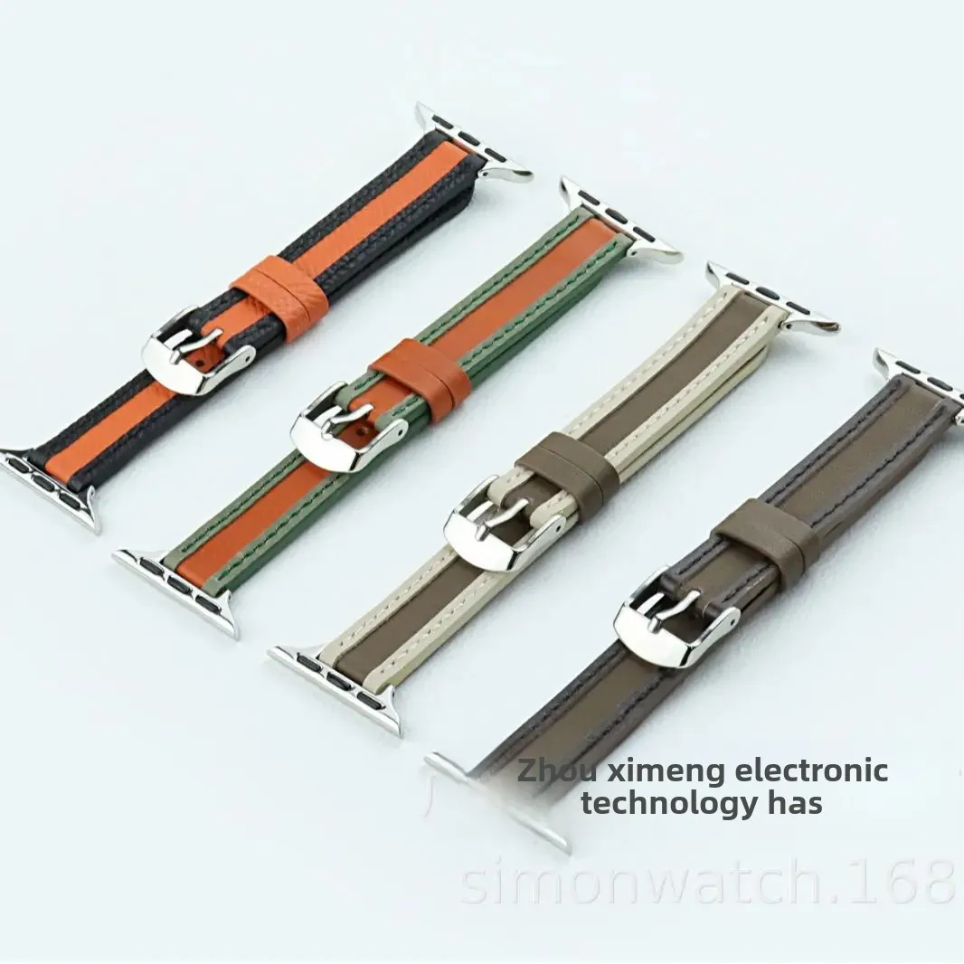 Кожаный ремешок с цветными блоками тонкий для ремешка Apple Watch совместимый Iwatch10/