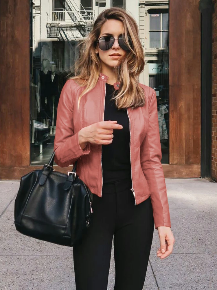 New Autumn Winter Women's Jacket Korean Fashion Leather Jackets PU Small Blazer Slim Coats Y2k Tops Hot Stand Plus Size