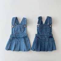 2022 summer new baby girl denim suspenders dress infant cotton pleated sleeveless dresses children solid fashion pants clothes