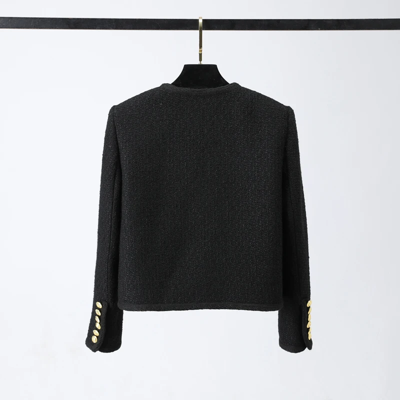 Классическая твидовая куртка на шести пуговицах черно-белая Смешанная шерстяная