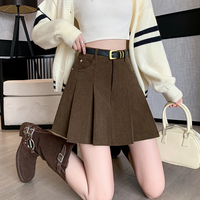 Плиссированная короткая юбка для женщин сезон осень-зима 2024 Вельветовая