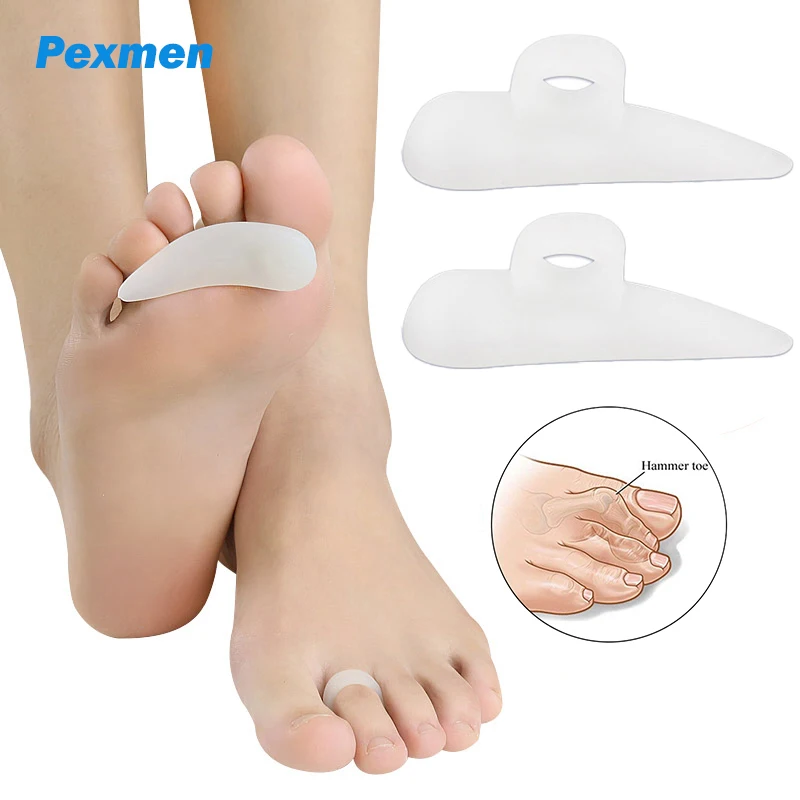 Pexmen 2Pcs Gel Hammer Toe Straightener and Corrector for Overlapping Curled Curved Crooked Clubbed Claw and Mallet Toe