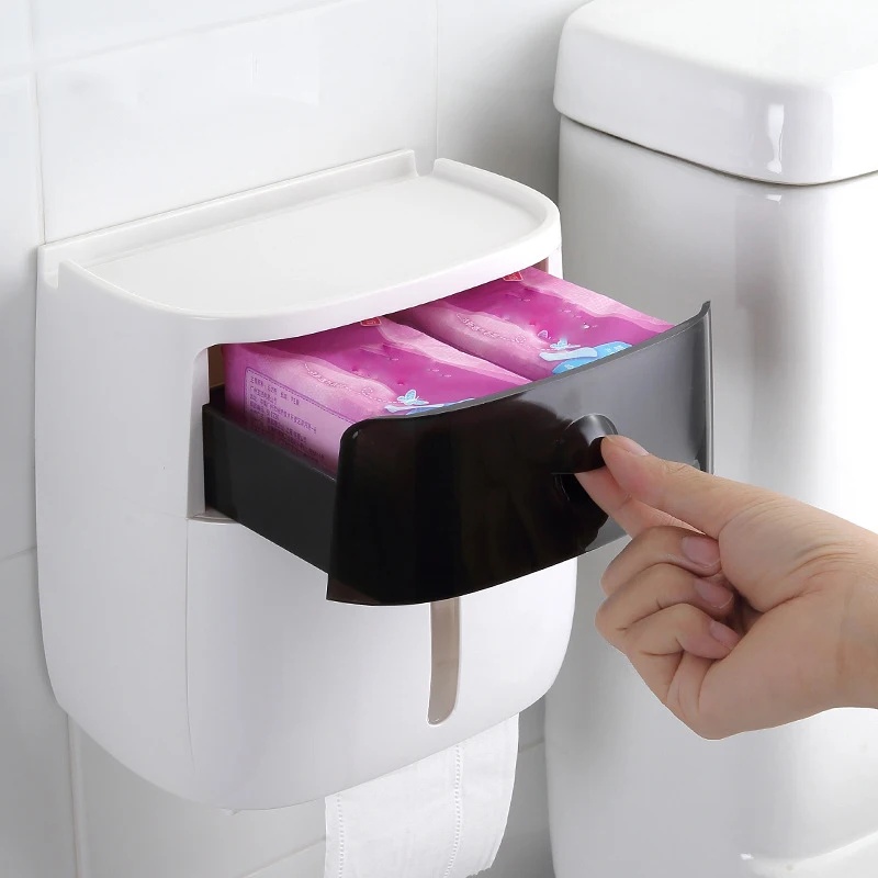 

Wall Mounted Double Layer Toilet Paper Holder Waterproof Storage Box Bathroom Shelf Portable Toilet Roll Dispenser Roll Holder