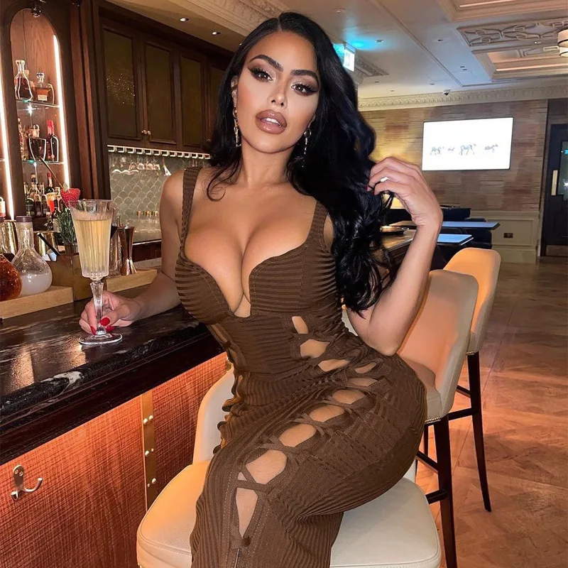 

2022 Spring new tethered hollow sexy suspenders midi skirt fashion dress women