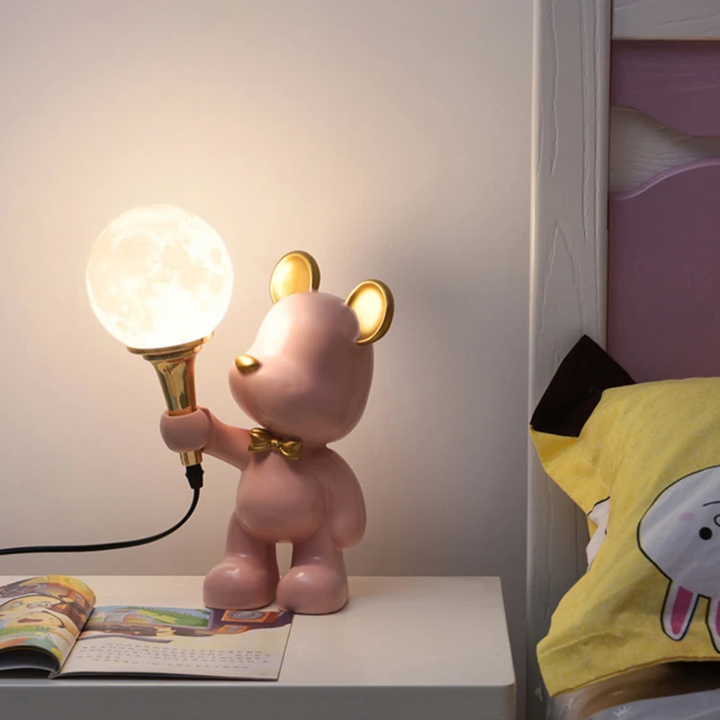 

Креативные настольные лампы с мультяшным медведем луной, ночник для спальни, прикроватного столика, современное освещение для кабинета и ч...