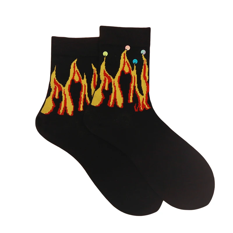 

Four Seasons Black Mid-tube Socks Men Women Sequin Flame Design Trend Hip Hop Popular Young People Street Cotton
