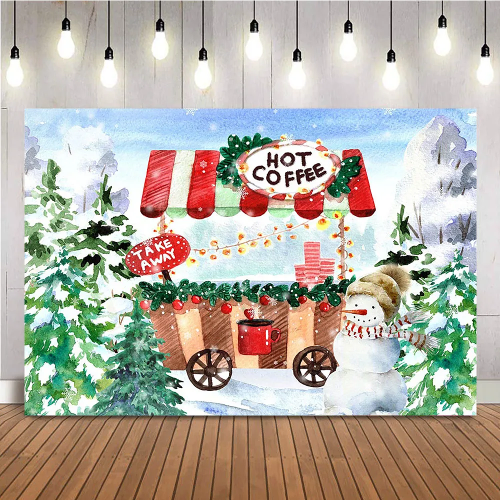 Горячая фотография Кофейни фон для фотосъемки зимняя снежная сосна портретный