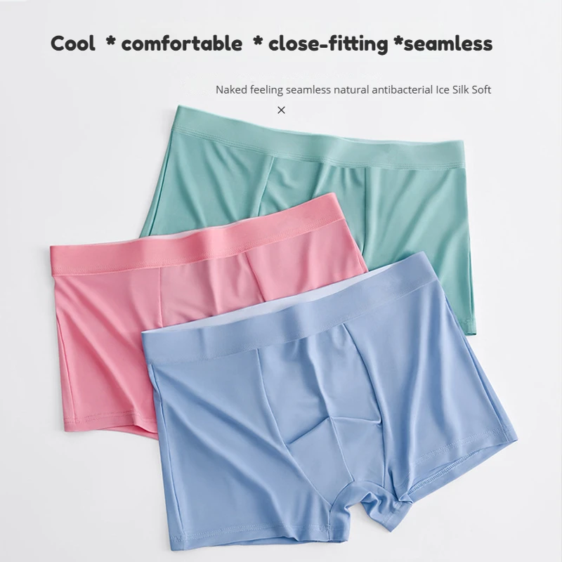 

Men's Underwear Ice Silk Solid Color Antibacterial Seamless Cool Boxers Thin Summer Boxers Shorts