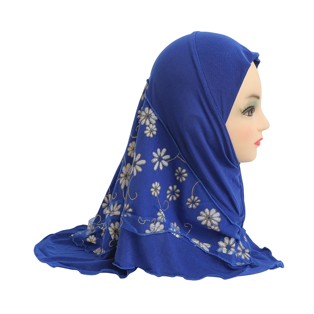 H043 Muslim Girls Hijab Tassles Turban Hat 1PCS Amira Cap Head Wrap Arab Headscarf Prayer Shawls Children 2-6 Years Headwear