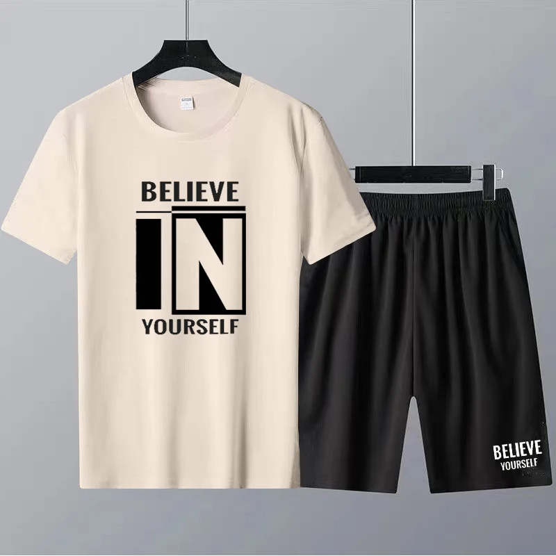 2023 Men Summer T-shirt Shorts Suit Oversized Suit Fashion Casual Sportswear Men's Street Wear Street Trends IN Pattern Printing
