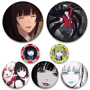 Anime Manga KAKEGURUI Brooch 58mm Round Lapel Pin Breastpin Yumeko Jabami Cartoon Cosplay Badge for Clothes Backpack Decor Gifts