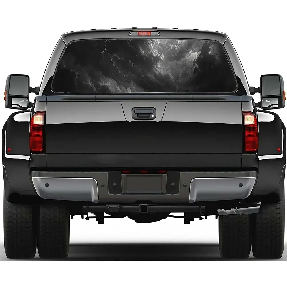 Dark Clouds Lightning Print Car Rear Windshield Sticker Truck Window See Through Perforated Back Vinyl Decal Decoration