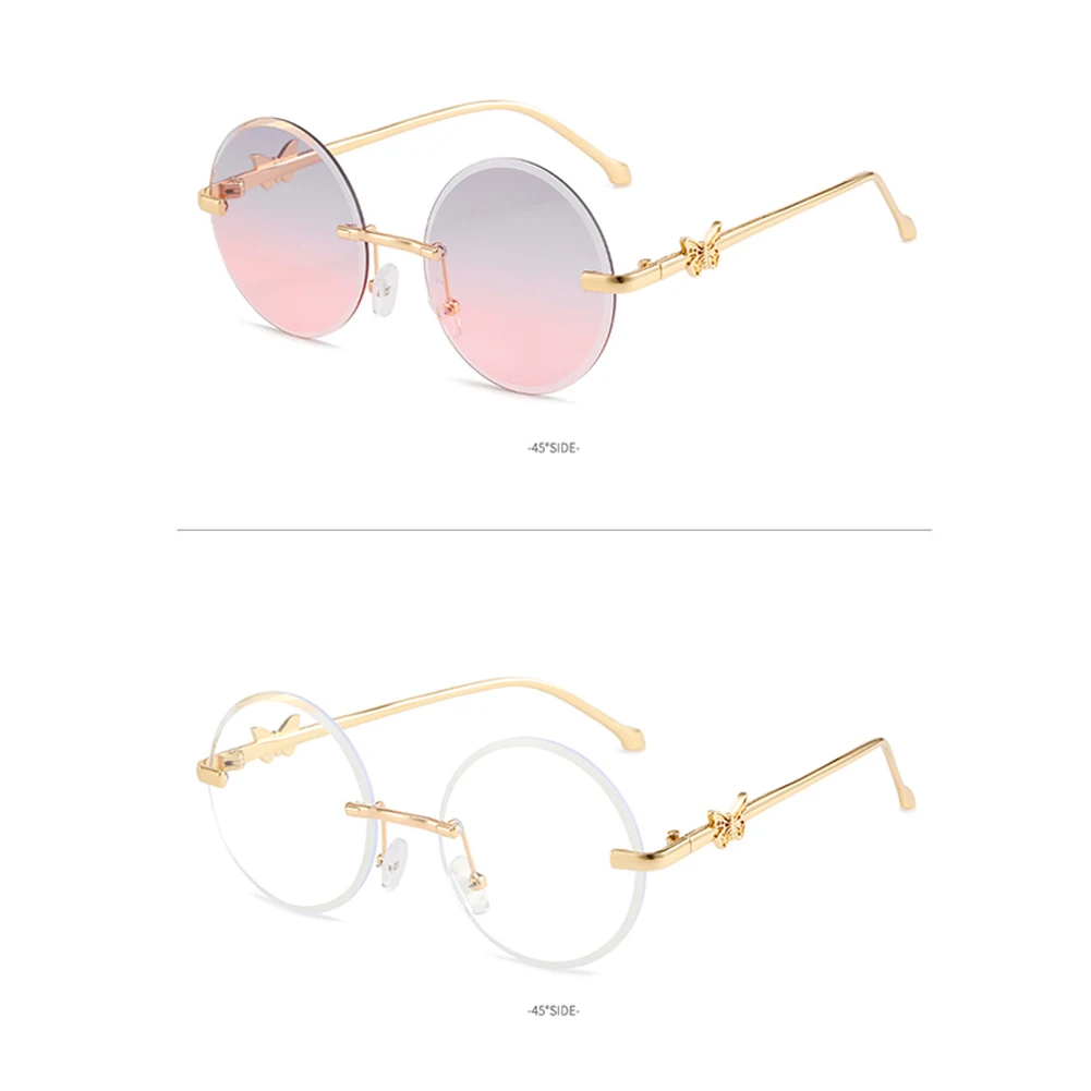 Модные Цветные солнцезащитные очки модные металлические без оправы в форме