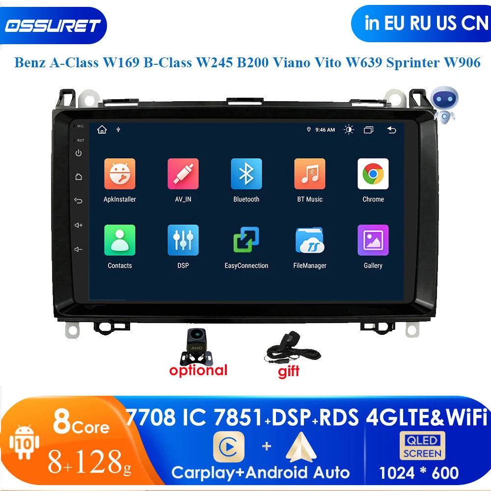 

AI Android 10 Car Stereo GPS Radio with Screen for Mercedes W906 Sprinter/V-Class W639/Vito/Viano/B Class W245 /A Class W169 RDS
