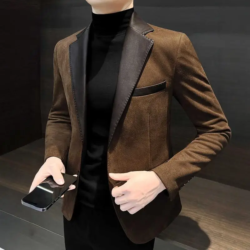 Оленькая кожа весна и осень 2024 повседневный мужской осенне-зимний костюм из