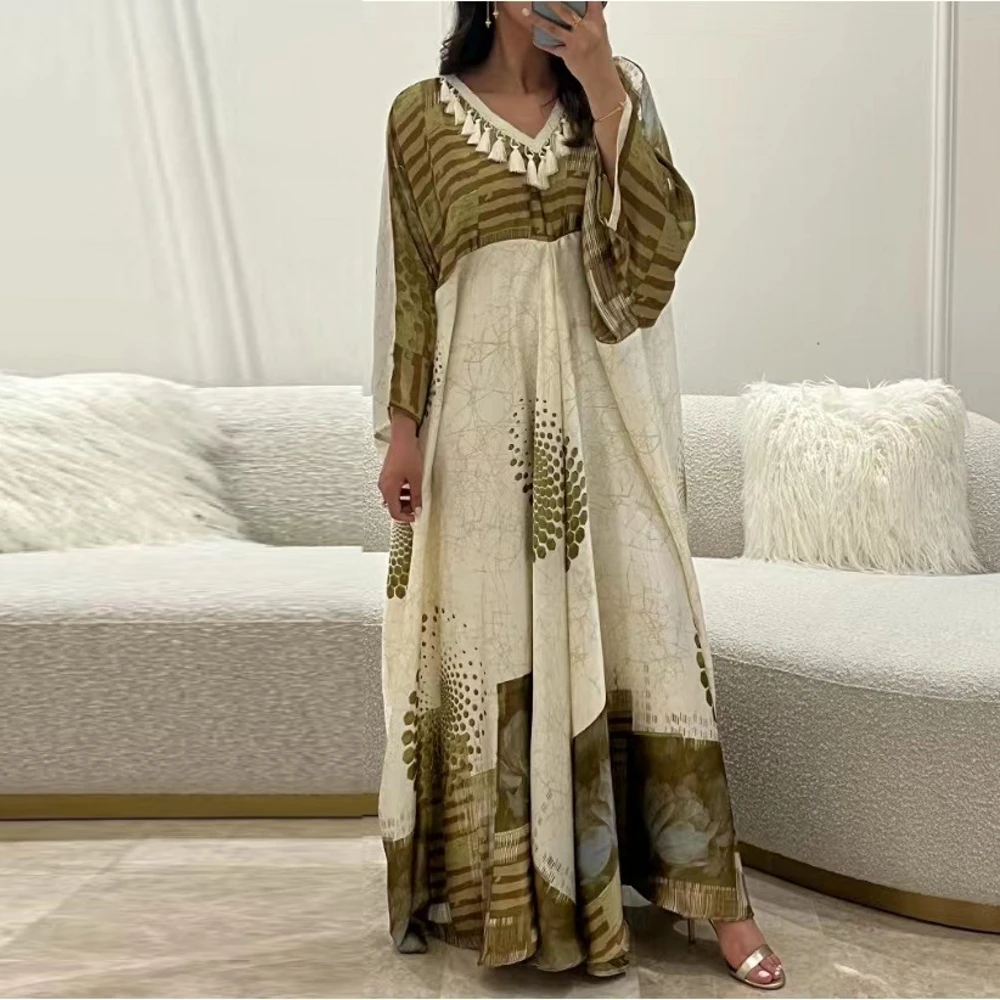 

African Dresses For Women Dashiki Muslim Fashion Abaya Batwing Sleeve Ladies Traditional Africa Clothing Fairy Maxi Dress