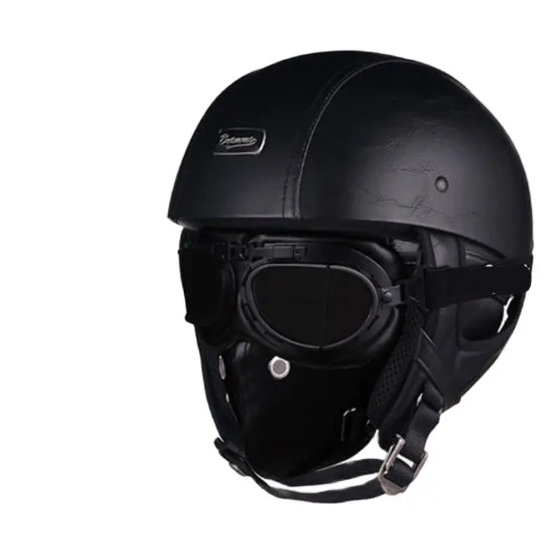 Brands Leather Helmets 3/4  Chopper Motocross Open Face Vintage Motorcycle With Removed Neckerchief And Mask