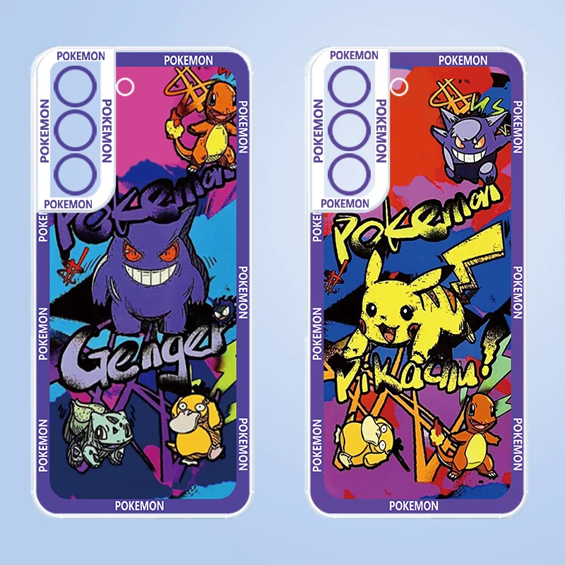 

Anime Pokemon Gengar Pikachu Transparent Phone Case For Samsung S23 S22 S21 S20 S10 Note 10 Ultra Plus FE Lite 5G Angel Eyes