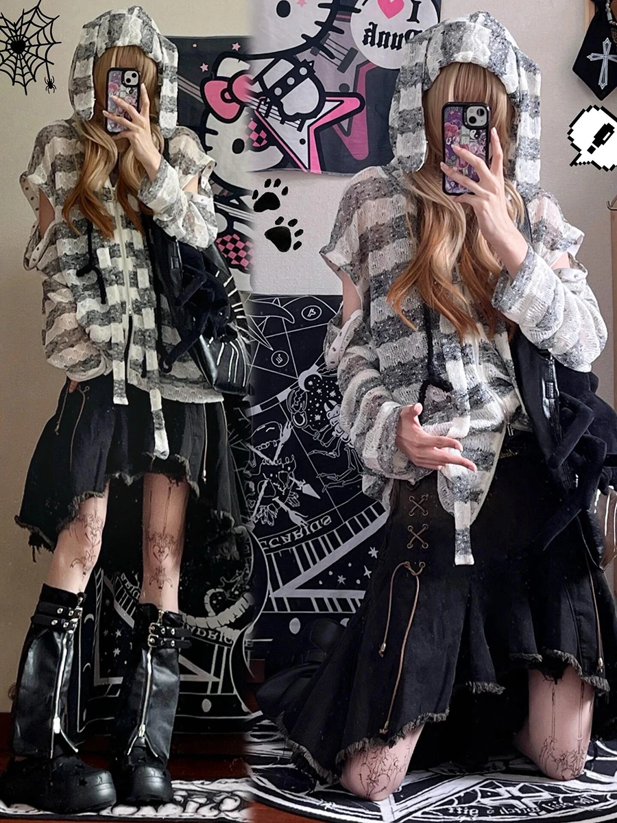 Мини-юбка RORORIRI джинсовая с эффектом омбре Женская подкладка потертая на шнуровке