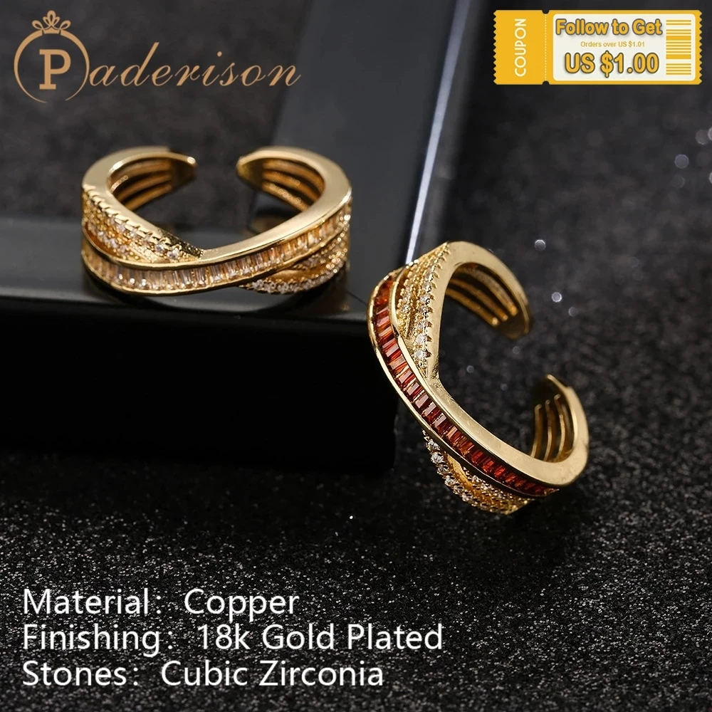 

Fashion Luxury Cross Circle Rings For Women Colorful Zircon Open Adjustable Vintage Geometric Copper 18k Gold-Plating Rings