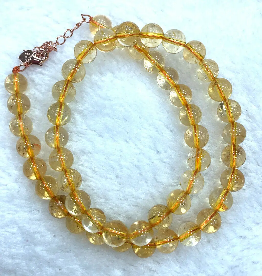 

Pretty 6mm 8mm Natural Yellow Citrine Quartz Crystal Beads Necklace16-25''AAA