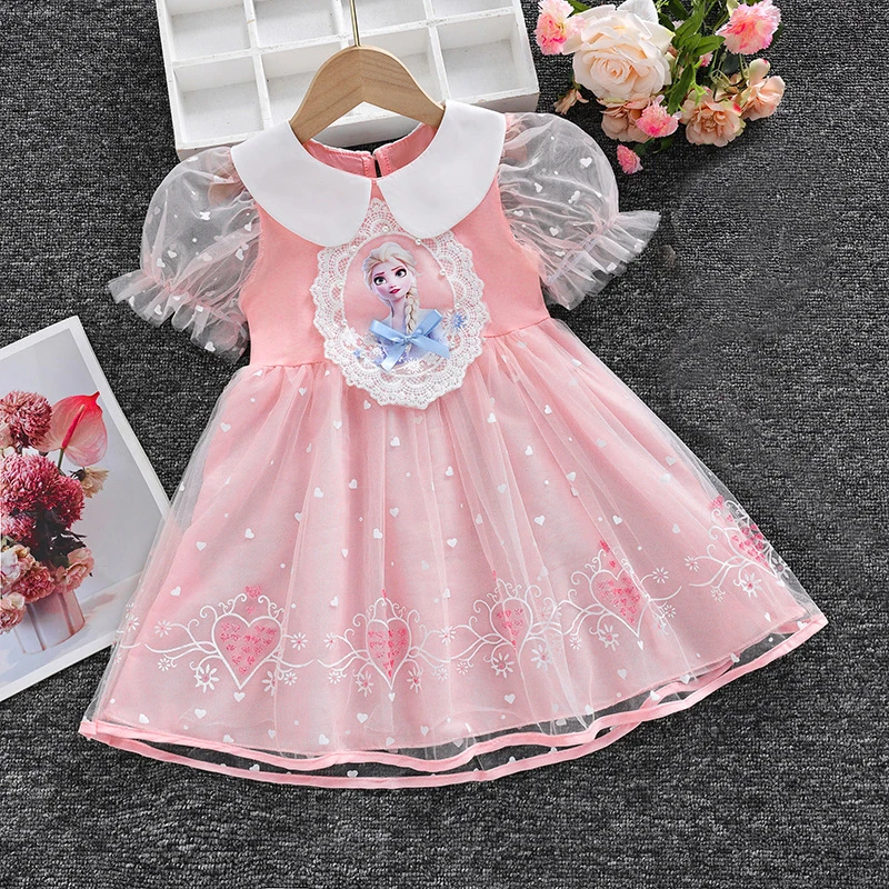 2023 New Girls Clothes Summer Princess Dresses Short Sleeve Kids Dress Frozen Elsa Party Baby Dresses for Children Clothing 3-8Y