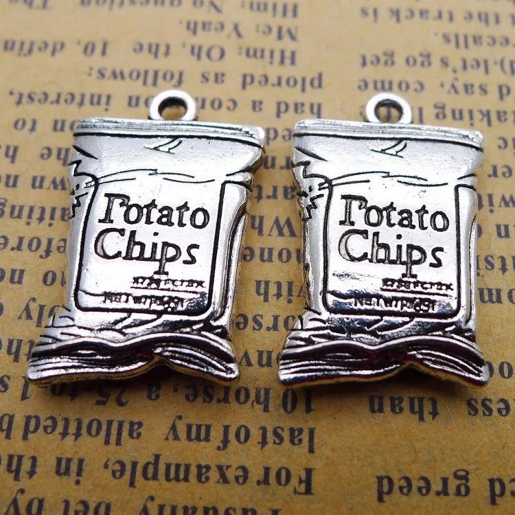 

4pcs/lot 16*26mm Antique Silver Alloy DIY French Fries Bag Charm Pendant Handmade Jewelry Making Accessorie
