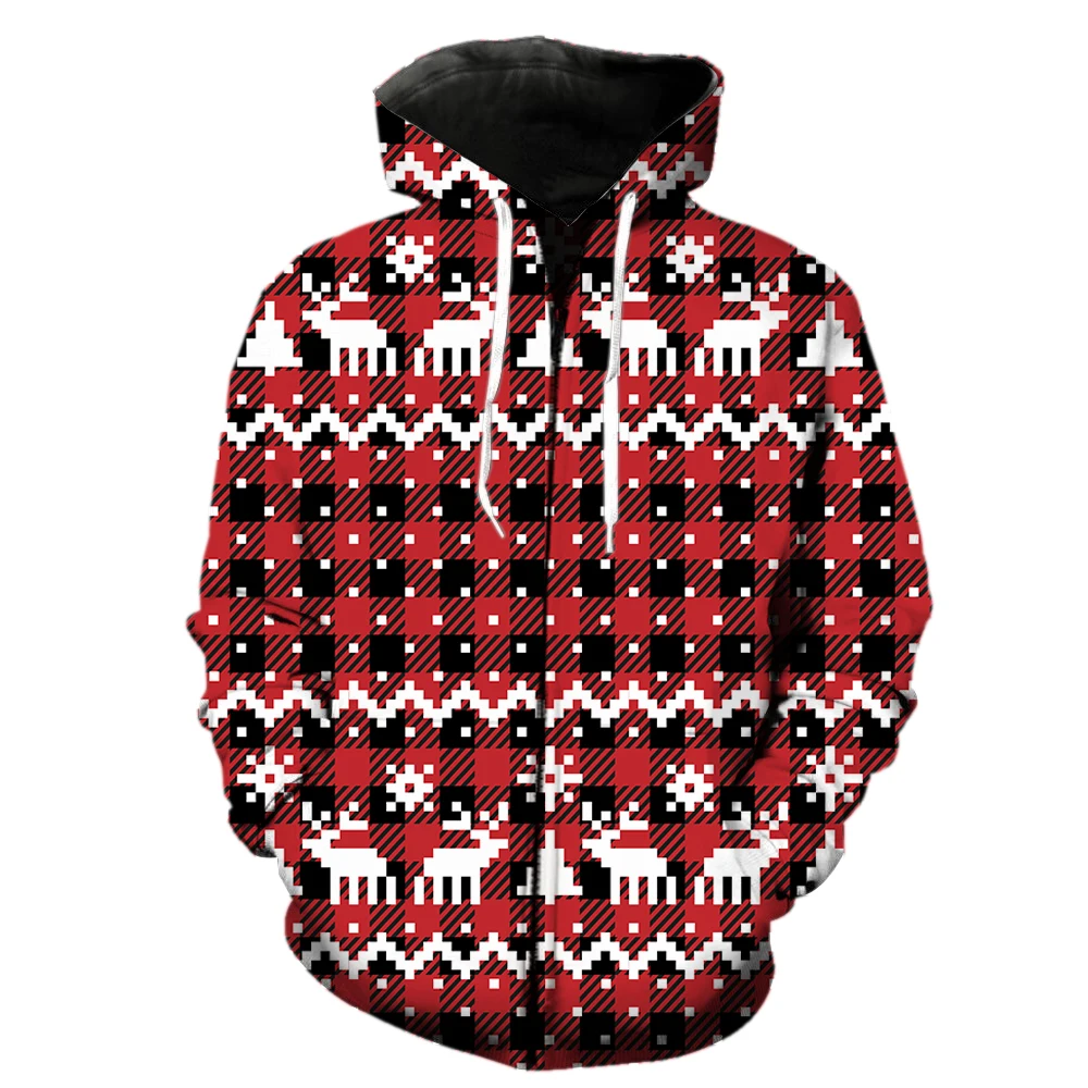 

Christmas Style Men's Zipper Hoodie Funny Harajuku 3D Print Spring Streetwear Teens Tops Casual With Hood Jackets Long Sleeve