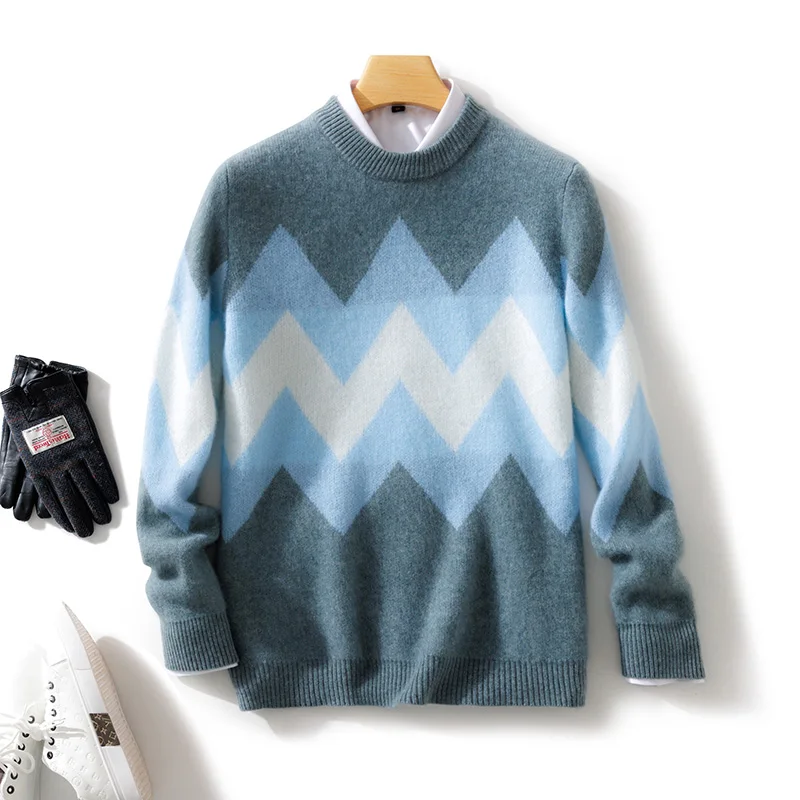100%  cashmere sweater men's round neck pullover top autumn and winter new new knitted sweater fashion retro men's jacket