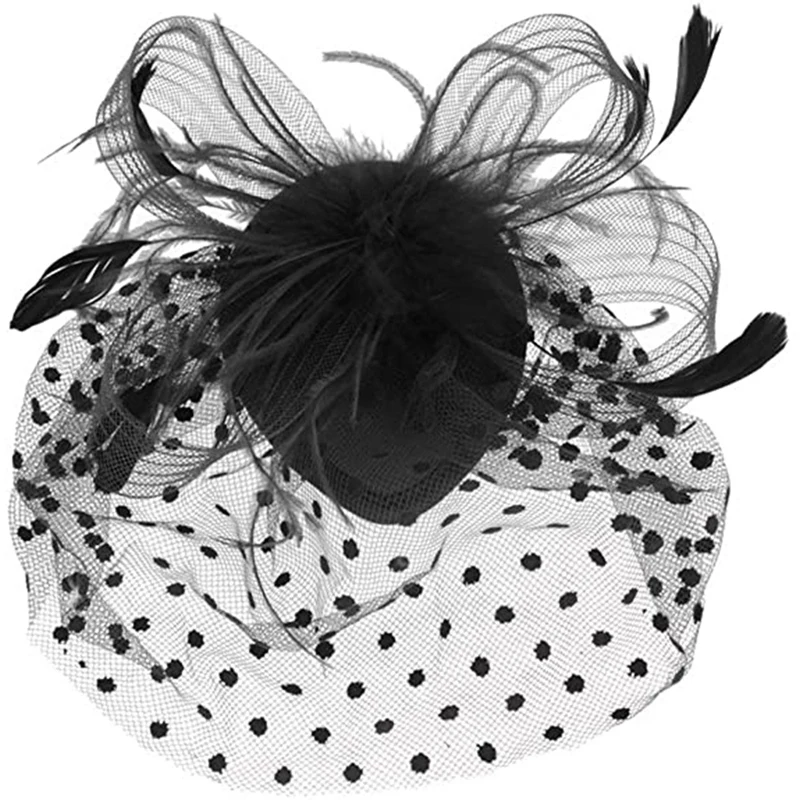 

Женский сетчатый головной убор в стиле ретро, Вуалетка для лица и перья в виде птичьей клетки, черного цвета