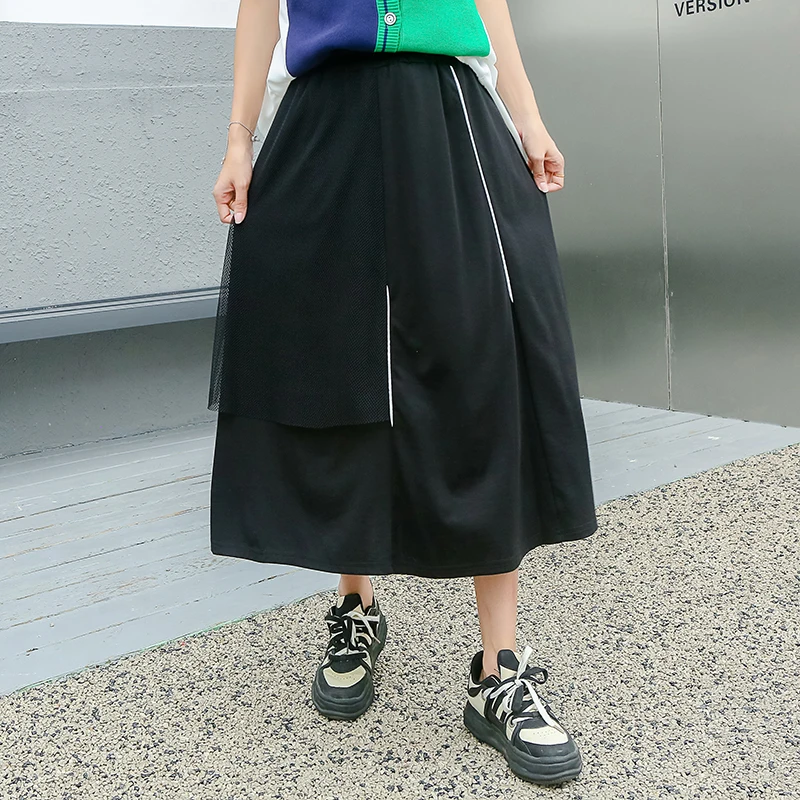 

Женская юбка с эластичным поясом, однотонная Повседневная Свободная юбка в Корейском стиле, лето 230437