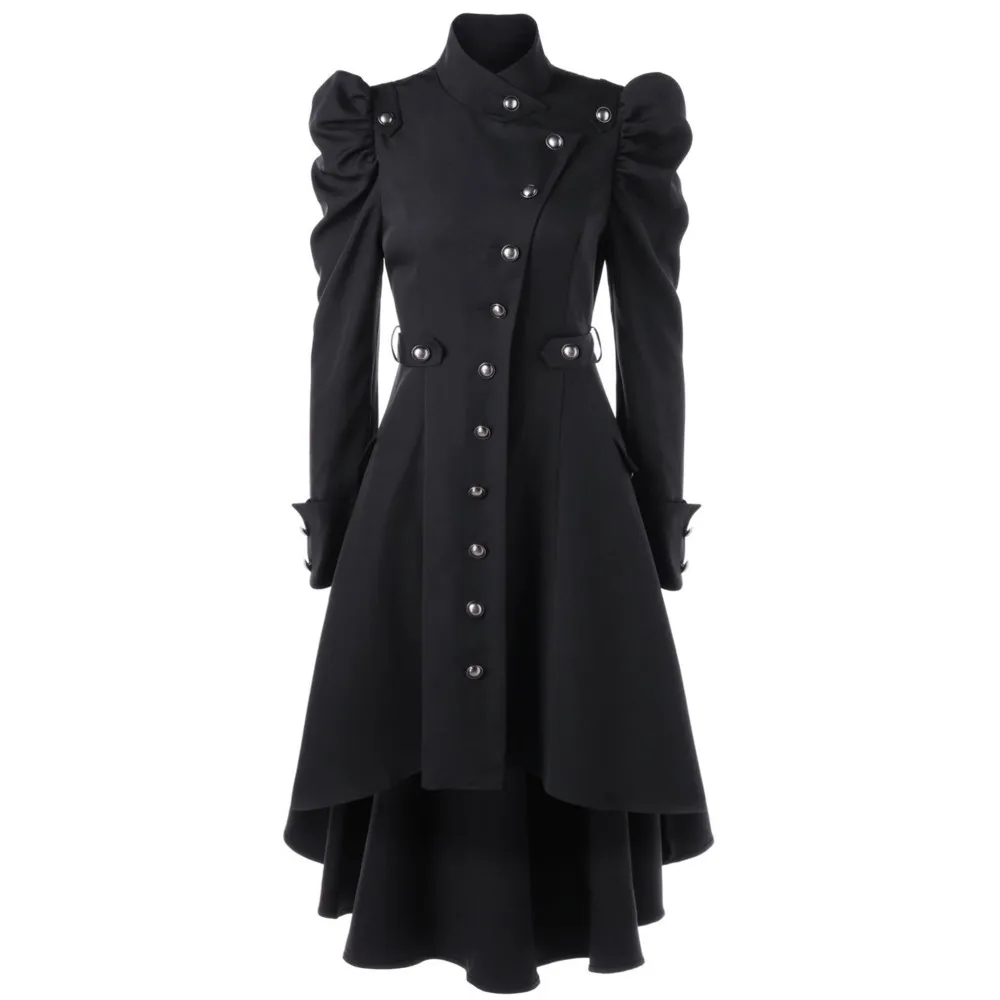 

Slim Long Autumn Jackets Coats Woman Winter 2022 Vintage Button Down Puff Long Sleeve Female Overcoats Ruffle Retro Outwear Lady
