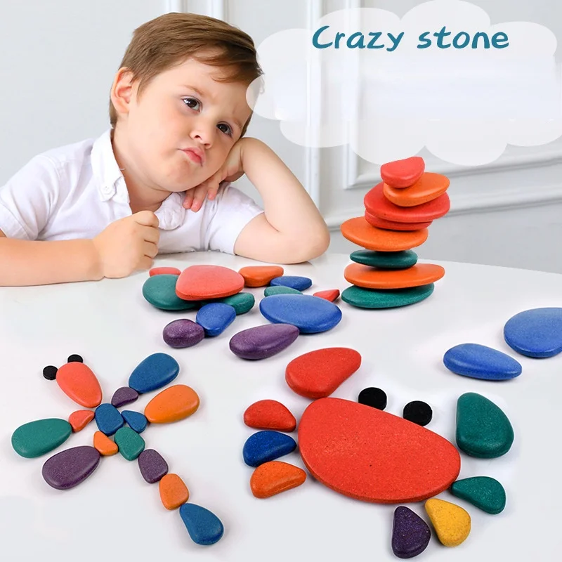 

Wooden Crazy Stone Stacked Building Blocks Rainbow Pebbles Children Creativity Training Balance Stacking Toy