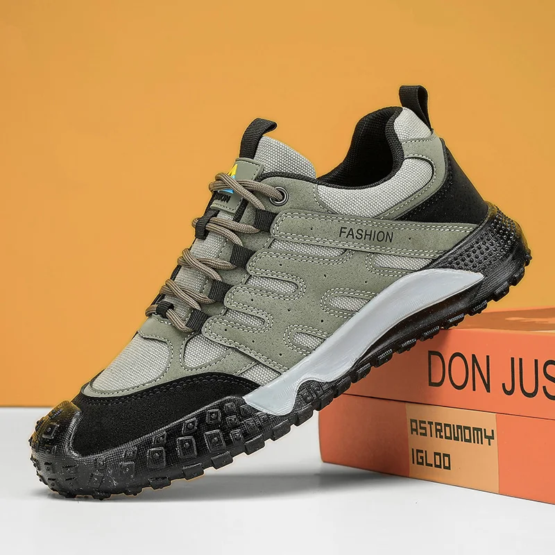 Мужские уличные кроссовки для горного туризма зеленые хаки молодежные модные