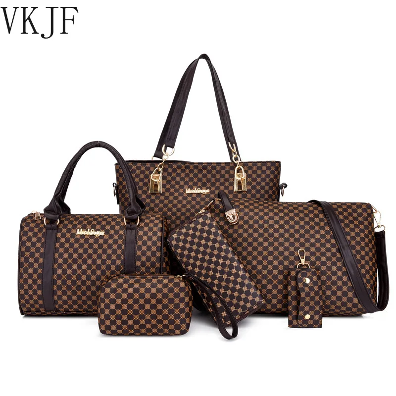 

Комплект женской сумки из 6 предметов, модная дамская сумочка на плечо, винтажная кожаная вместительная клатч на ремне