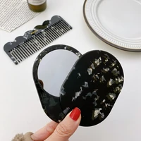 2022 new design comb mirror set acetic acid plate for woman black and white marbling double sided thickening cosmetic mirror