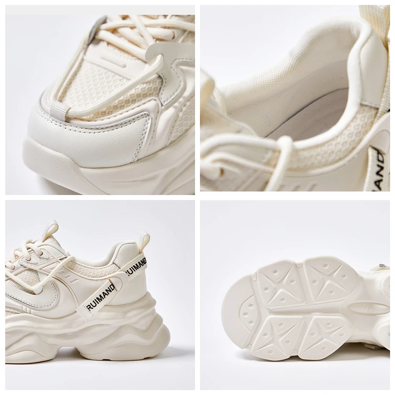 Autuspin Spring Summer Women Casual Sneakers Fashion Outdoor Ladies Breathable Mesh Shoes Genuine Leather Popular Size 35-40