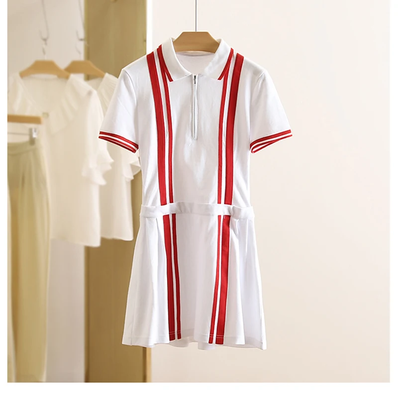 

Ladies Contrast Dress 2022 Summer New Casual Sports Thin Lapel Skirt POLO Collar Short Sleeve Shirt Skirt 골프 여성용 스커트