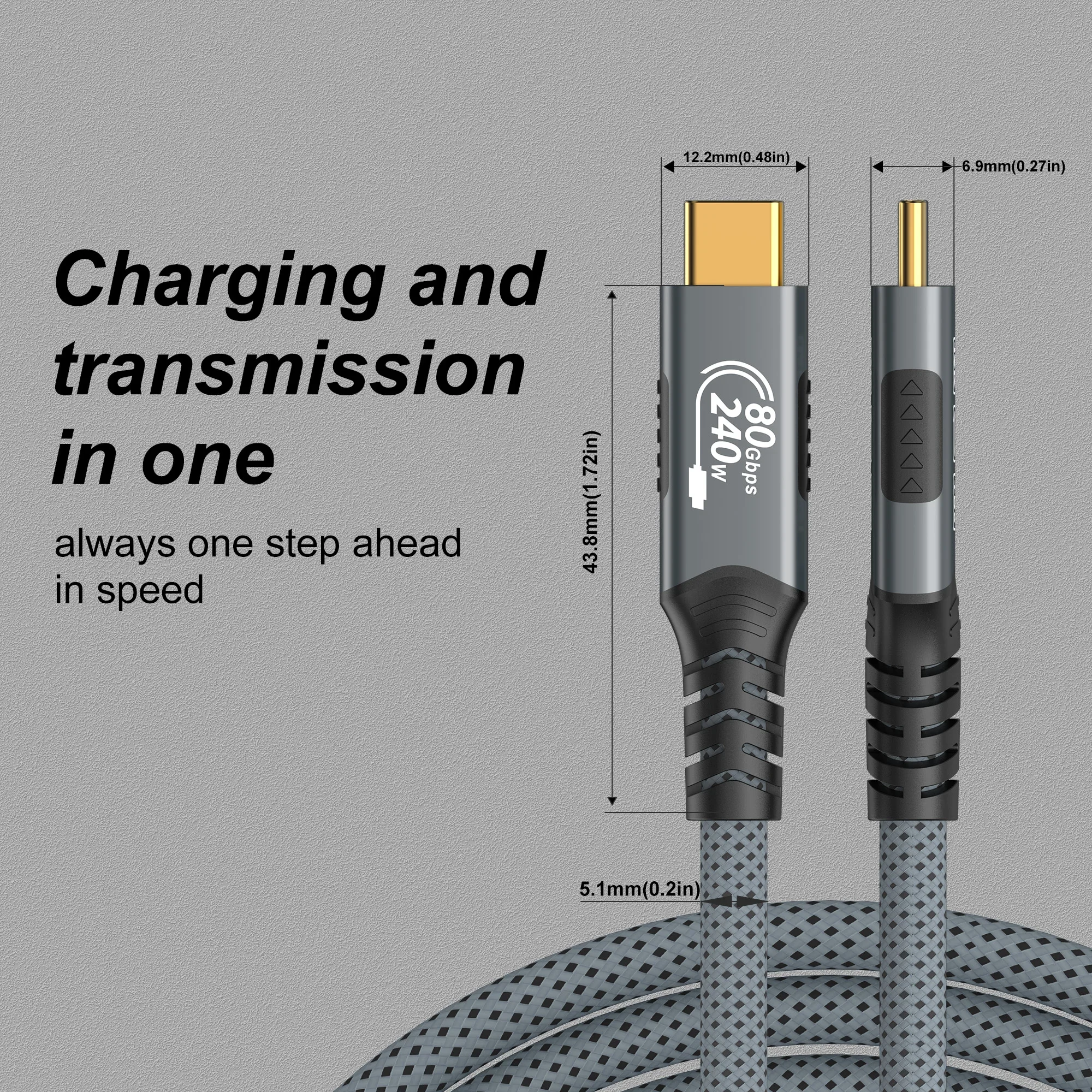Фото Кабель USB4 240 Вт Thunderbolt 5, совместимый с передачей данных Thunderbolt 4 и зарядкой для MacBook Pro/Air Dell Lenovo №2