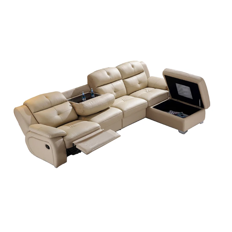 

High quality leisure manual electric sofa, living room, leather functional sofa bed, L-shaped sofa, modern Nordic