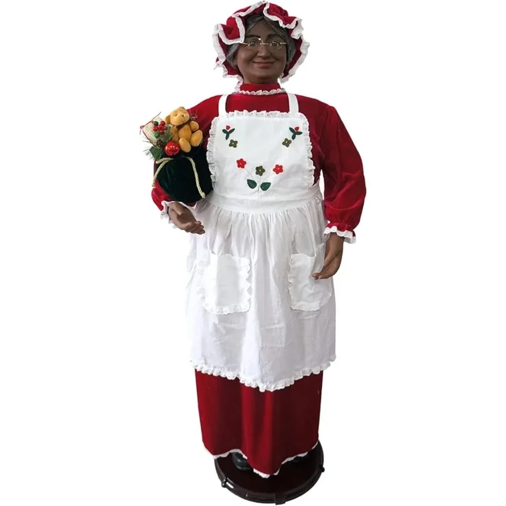 

African American Dancing Mrs. Claus with Apron and Gift Sack | Indoor Animated Home Holiday Decor | Dancing