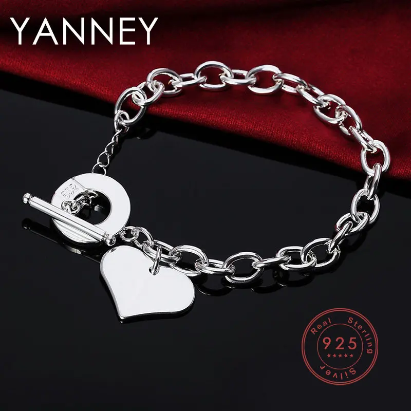 

Fashion 925 Sterling Silver Woman 8 Inches Fine Heart TO Bracelet Charm Luxury Wife Wedding Gift Couple Jewelry