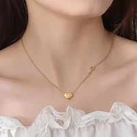 fashion love stainless steel golden plated necklace simple peach heart key titanium steel clavicle chain heart necklace women