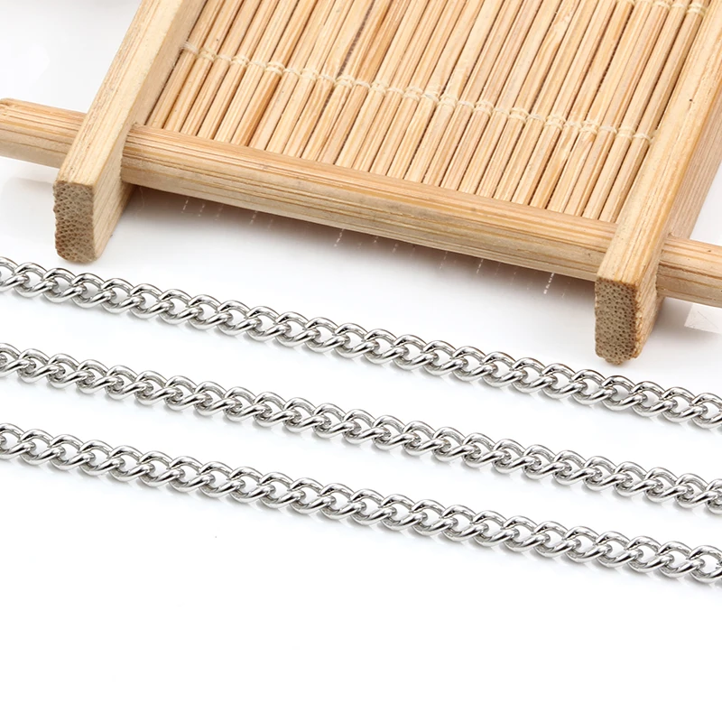 Width 3.8mm Stainless Steel Side Chains Jewelry Making Supplies Accessories DIY Men Women Necklace Bracelet Metal 1Meters NoFade