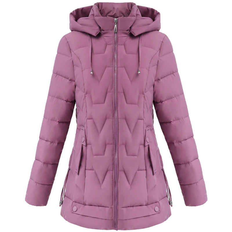 New Winter Women's Black Jacket Hooded Solid Cotton Padded Middle-aged Woman Parkas High Quality Short Ladies Coats and Jackets