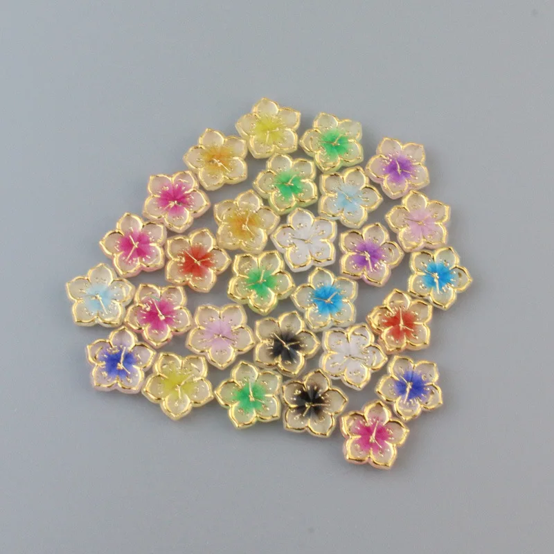 

200pcs 8mm/10mm Multicolor Mini Gilt Edged Plum Blossom Resin Cabochon Charm DIY Manicure Decal Cell Phone Nail Art Decoration