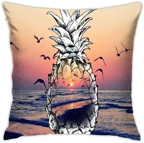 

Throw Pillow Covers Beach Sunset Pineapple Design Square Pillowcase for Home Decor Sofa Car Bedroom Pillow case 18x18inch