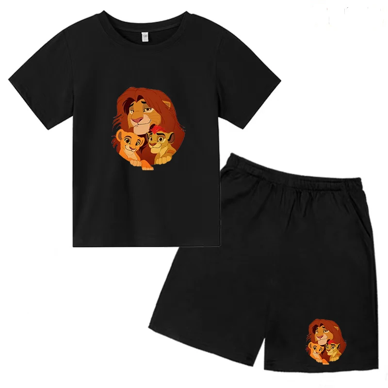 2023 Summer Lion King Children's Cartoon T-shirt Set Boys and Girls Printed King of the Forest Simba Pattern Casual Brand Clothi