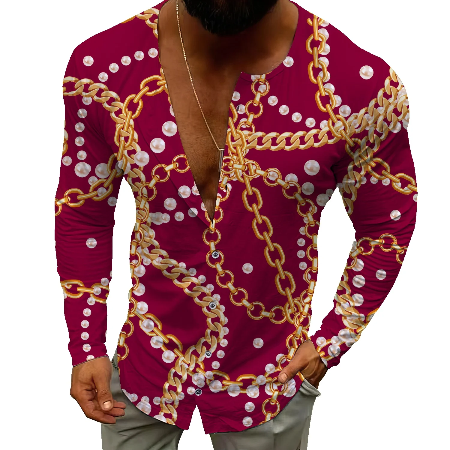 

Baroque luxury chain sweater men's loose big sweater Henry collar single-breasted sweater cardigan jacket men