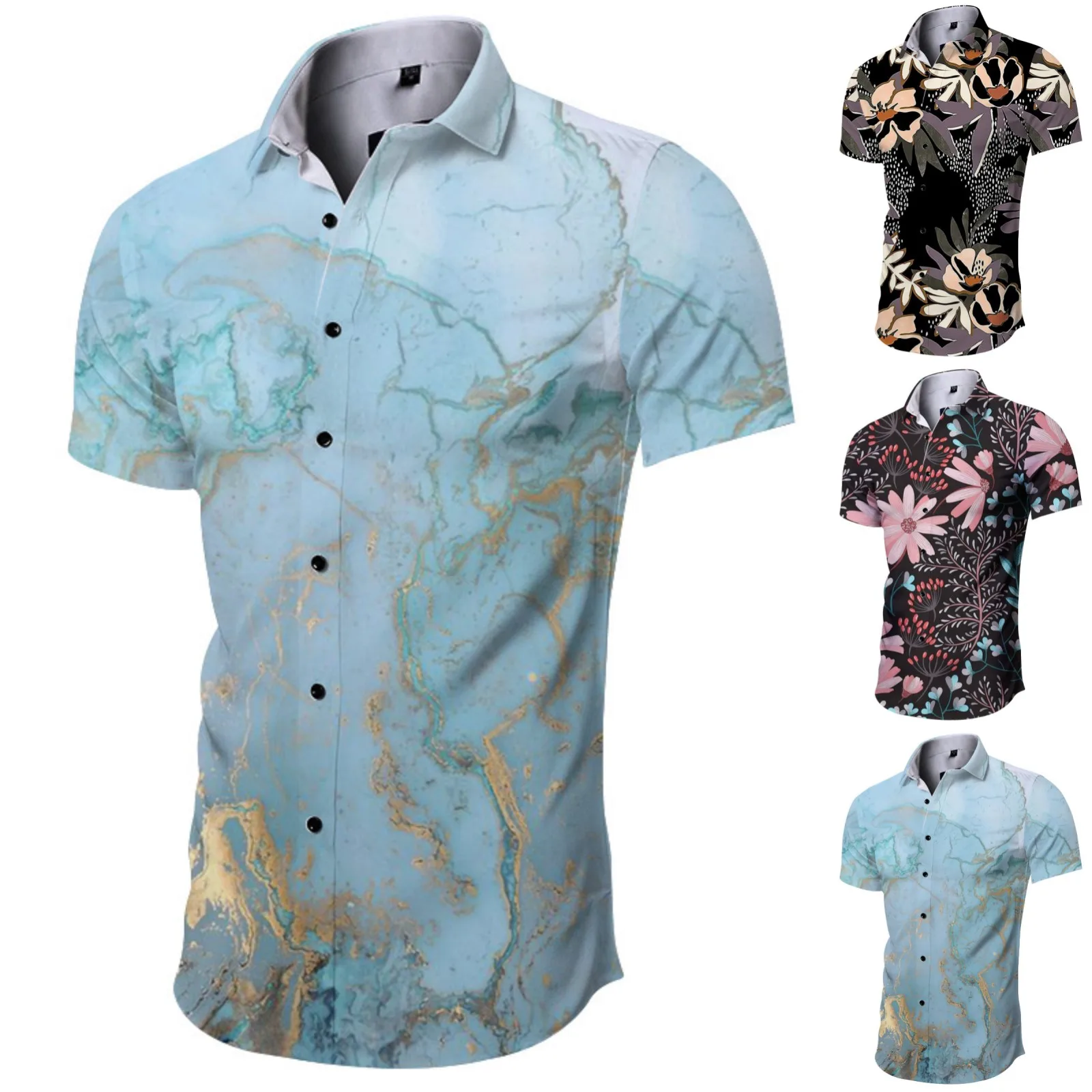 

Мужская однобортная рубашка с цифровым 3d принтом, Повседневная однотонная пляжная рубашка с отложным воротником и короткими рукавами для отпуска, Этническая Одежда